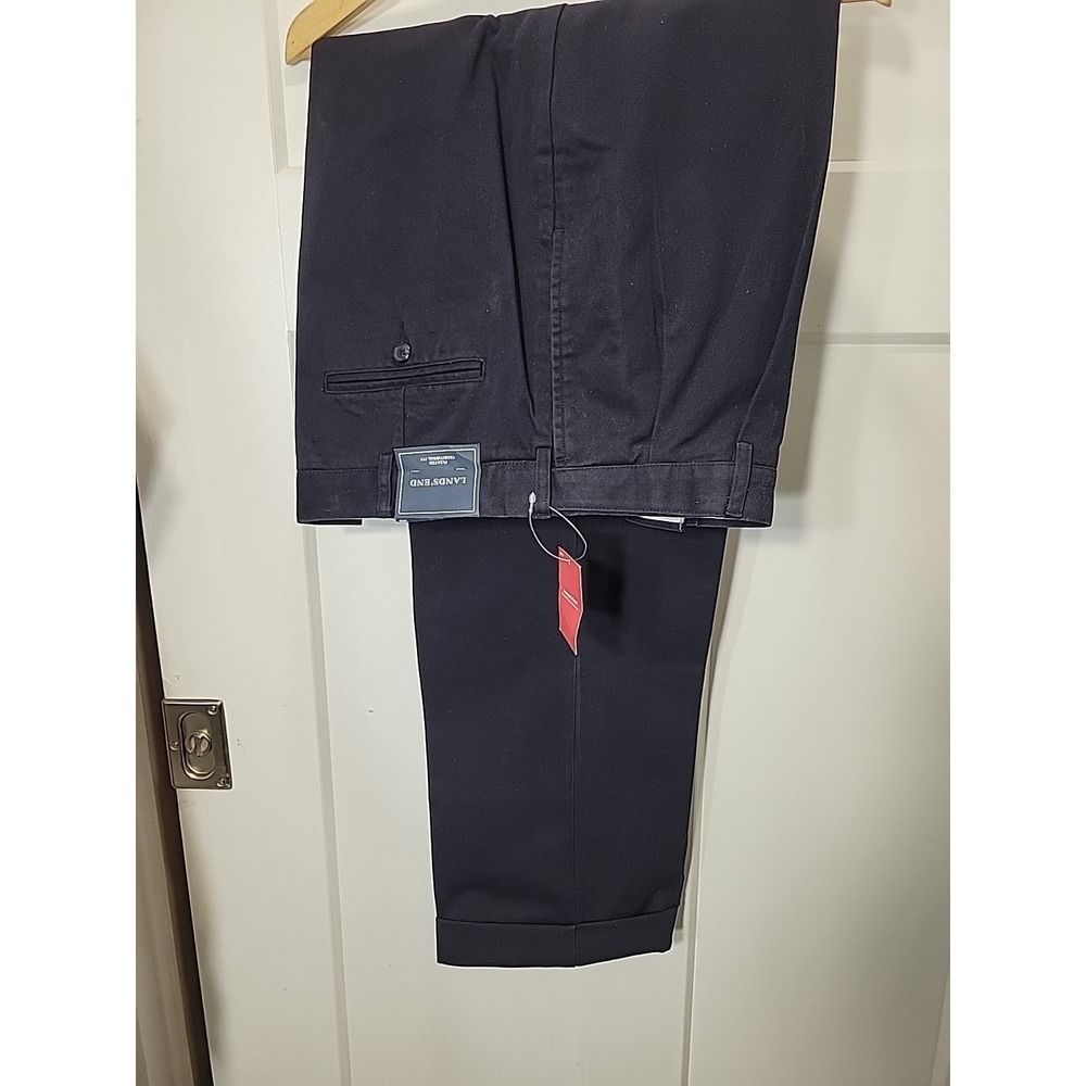 Lands' End Mens 38 Navy Classic Fit Dress Pants NWT Flat Front‎ Cuffed
